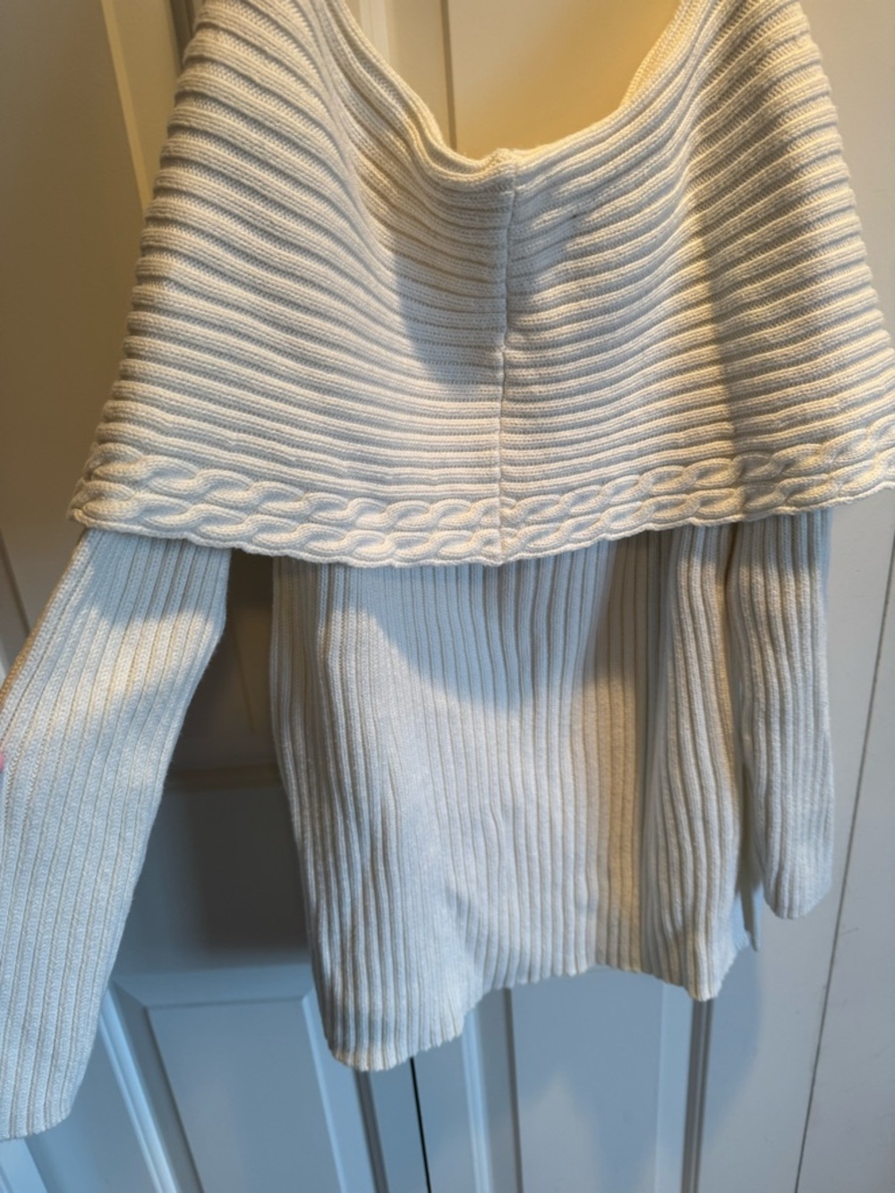 Michael Kors Cream Off-the-Shoulder Cable Trim Ribbed Sweater - Picture 5 of 5